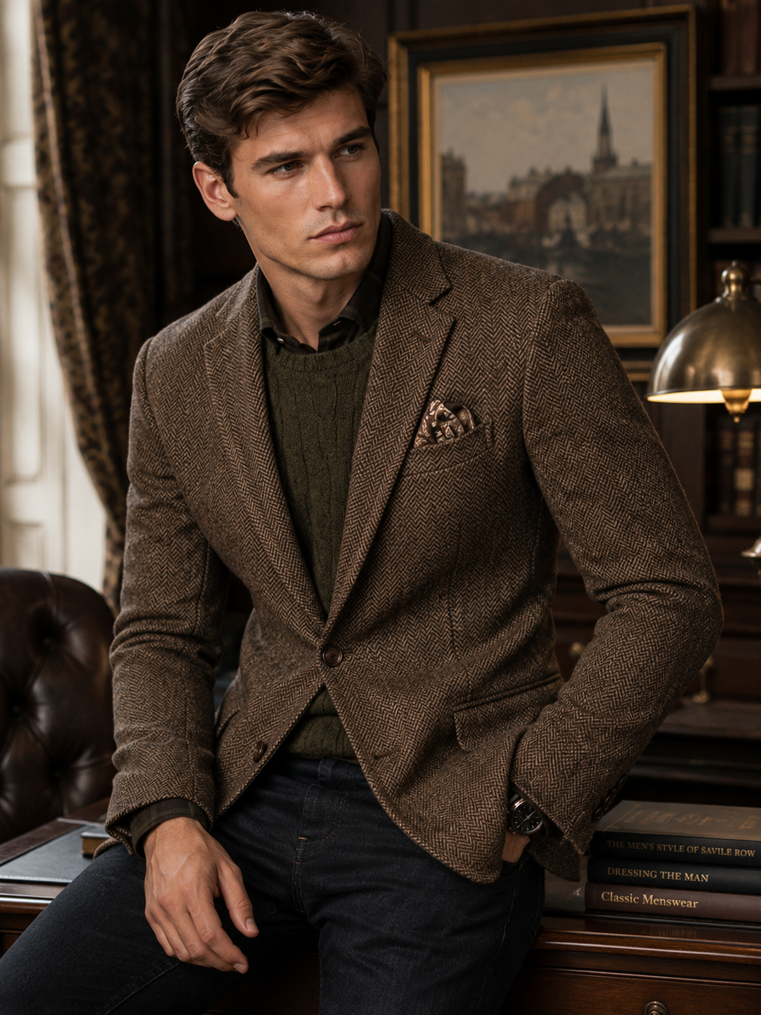 Men's Sport Jacket — Brown Herringbone Tweed